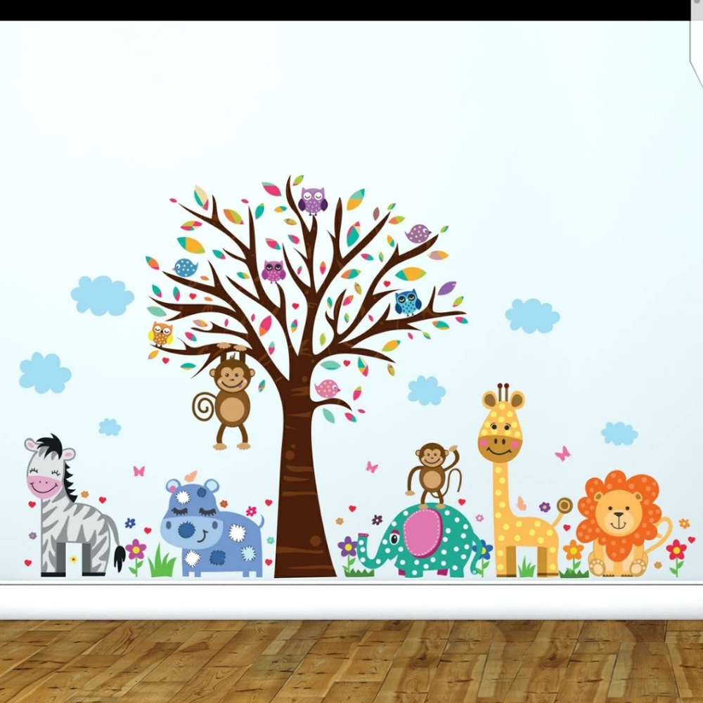 WalPlus Happy London Zoo Animal Tree Kids Decals in Multi- New